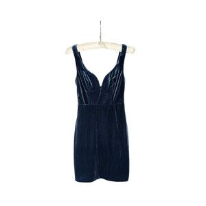Express Dress 00 Women's Blue Velvet Deep V Sweetheart Neck Sleeveless Mini